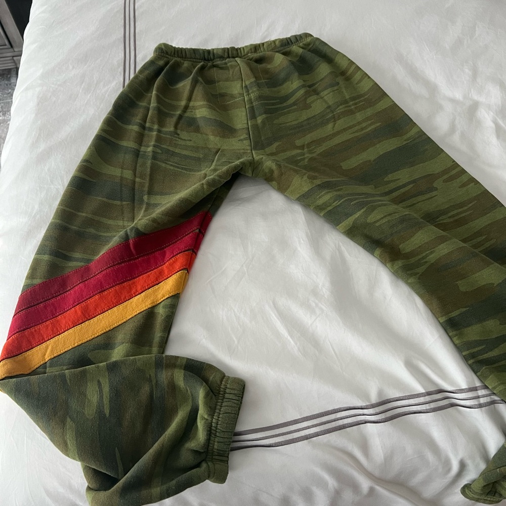 Aviator nation camo and stripe sweatpants